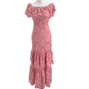 Gianni Bini NEW Womens Size XS Tiered Lace Off-the-Shoulder Maxi Dress in Pink